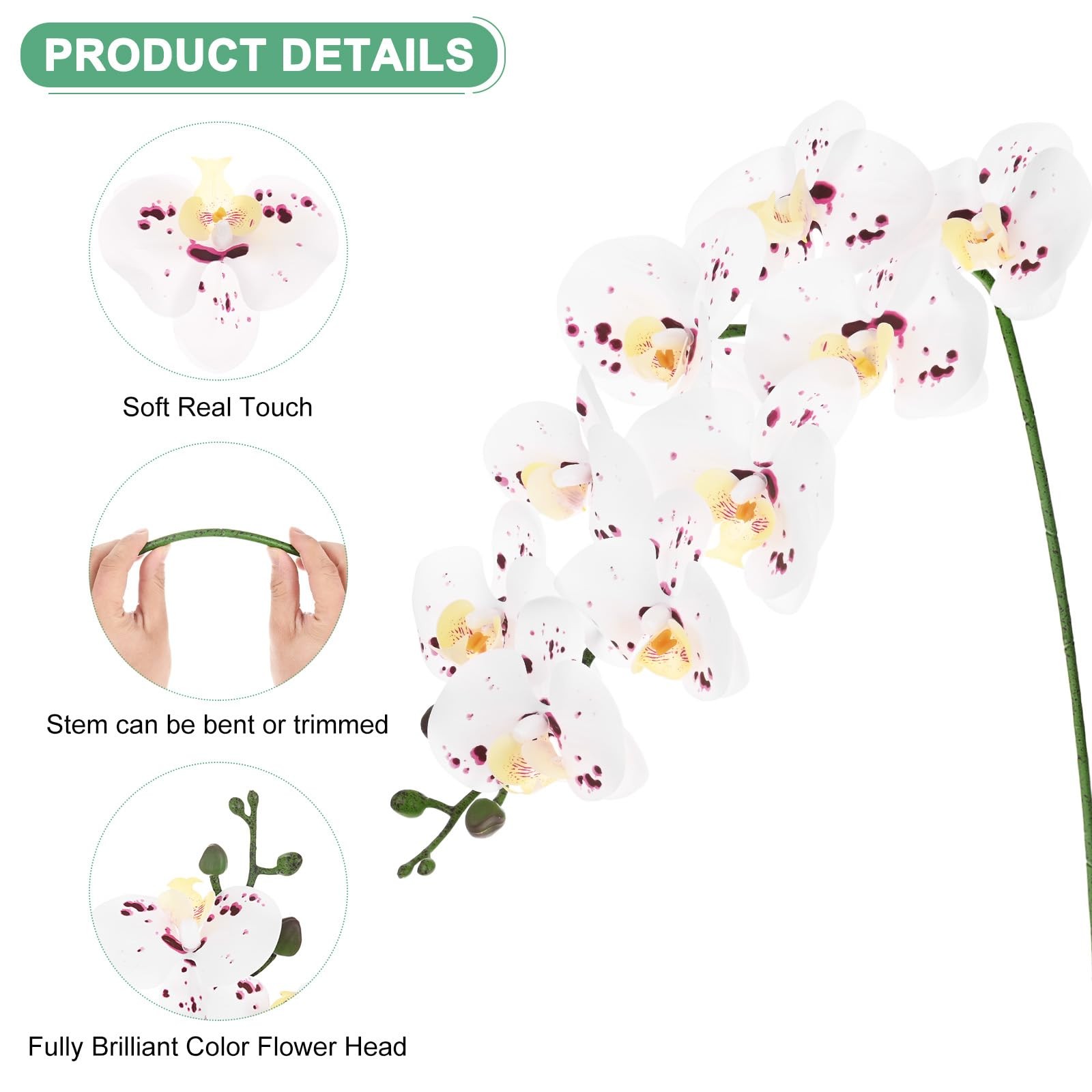 1-Pack Artificial Orchid Flowers 9 Large Petals 37 Inch Faux Phalaenopsis Sil…