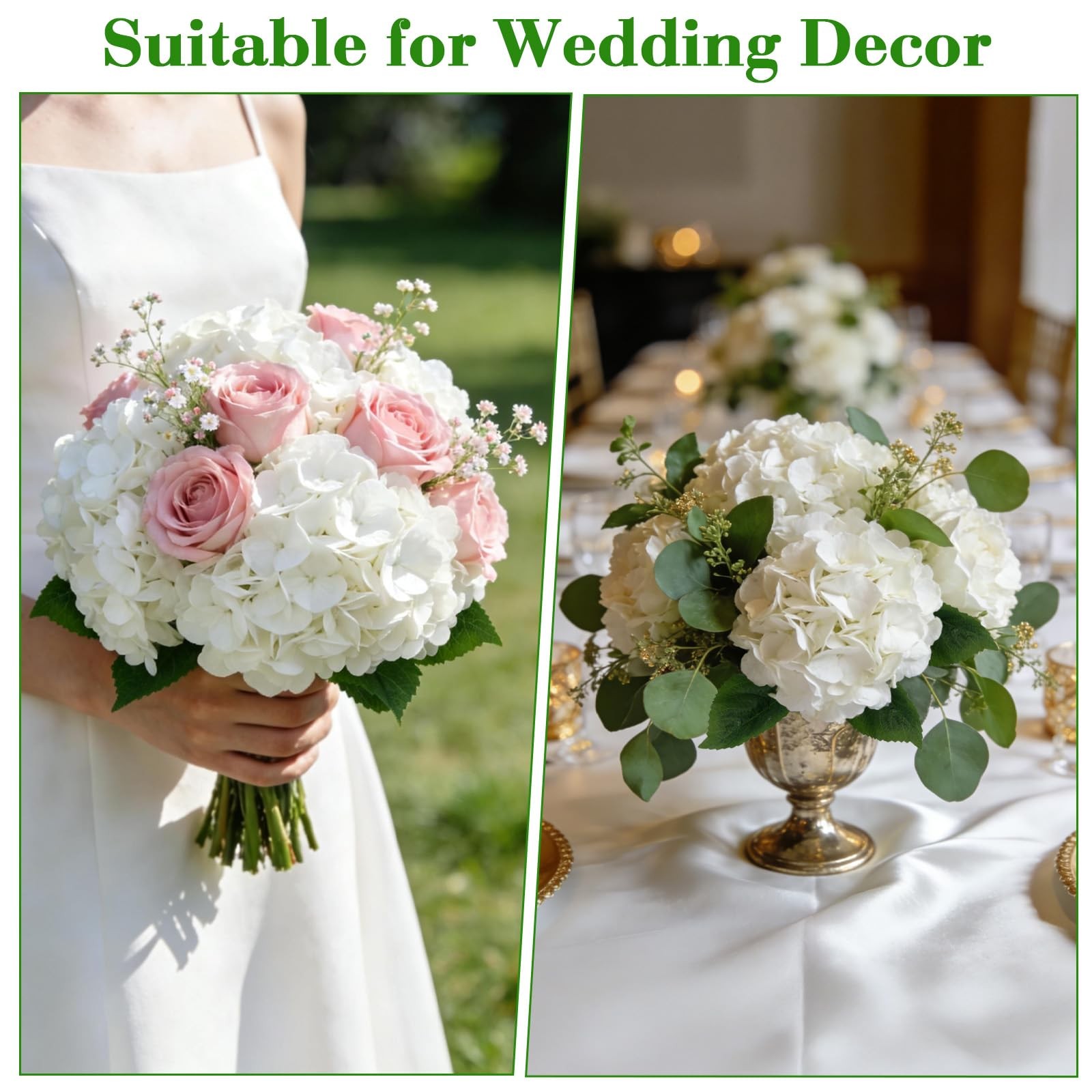 6 PCS White Hydrangea Artificial Flowers Bulk 20.5″ Tall Large Bloom Latex Fl…