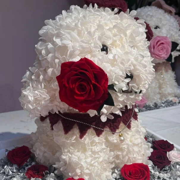 Real Embroidered Eternal Flower Dog Teddy Ball Ornament – Valentine’s & Birthday