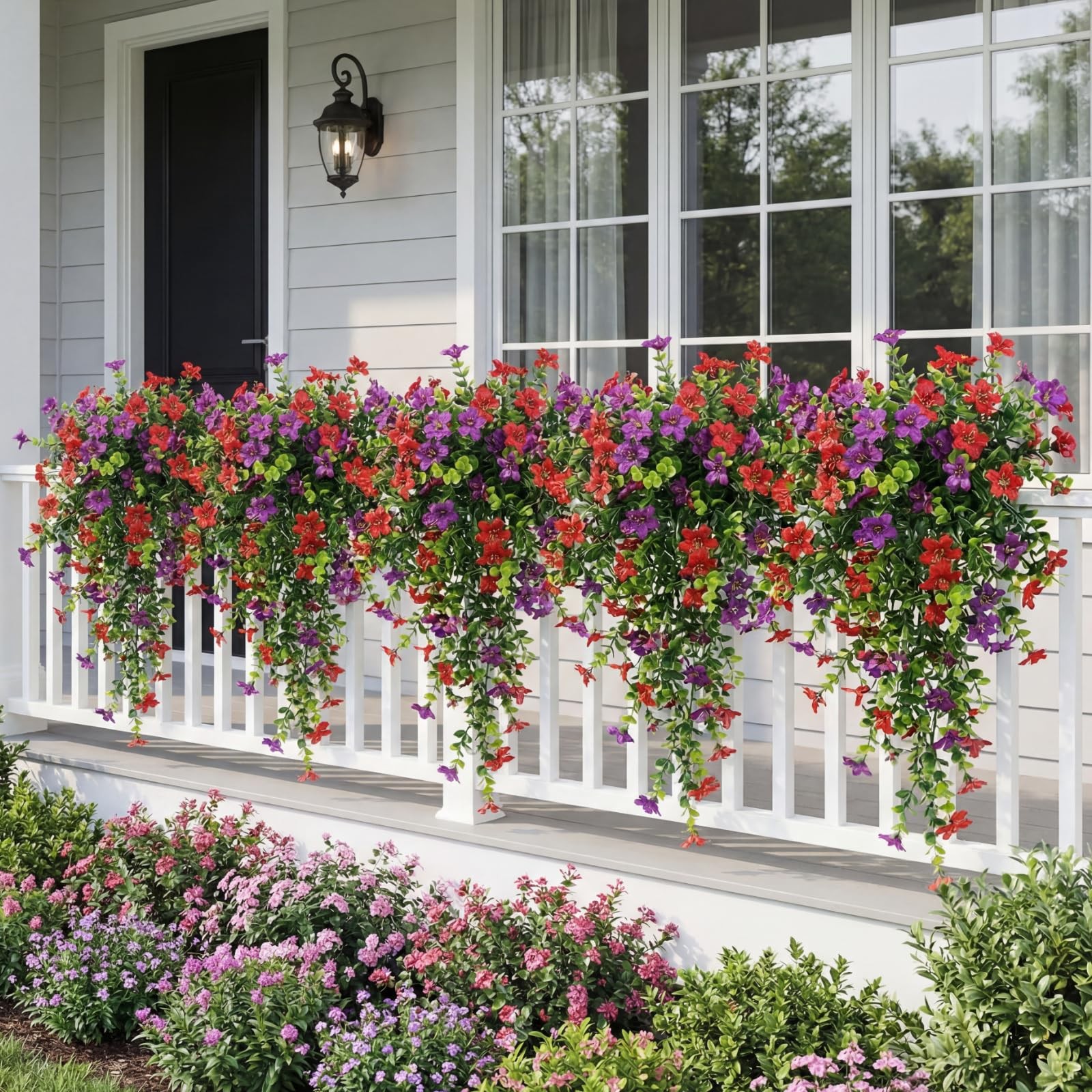 4 Pcs Full & Lush Artificial Hanging Flowers for Outdoors, 64 Branches Total …