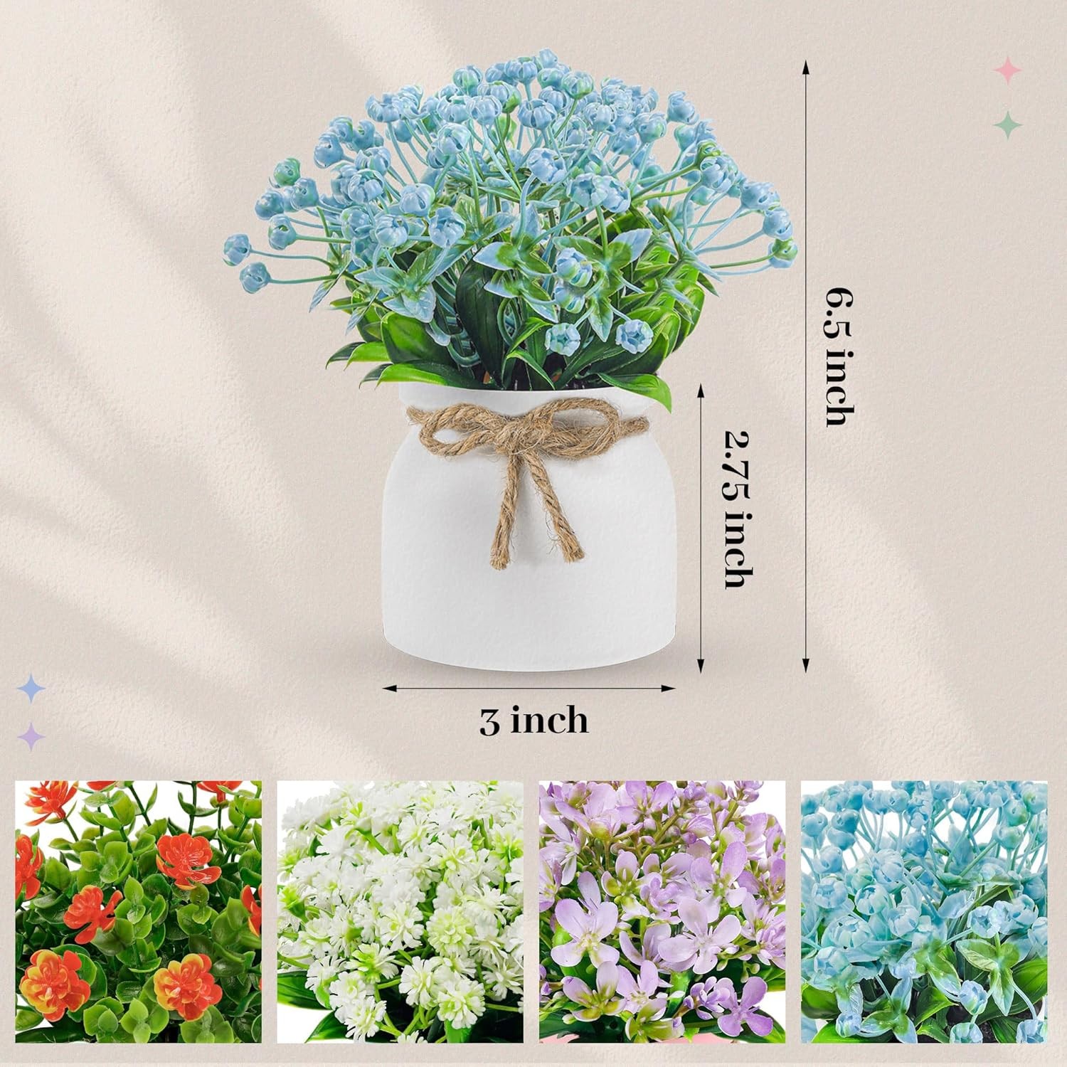 4 Pack Artificial Flowers Plants Fake Greenery for Home Office Kitchen Table Dec