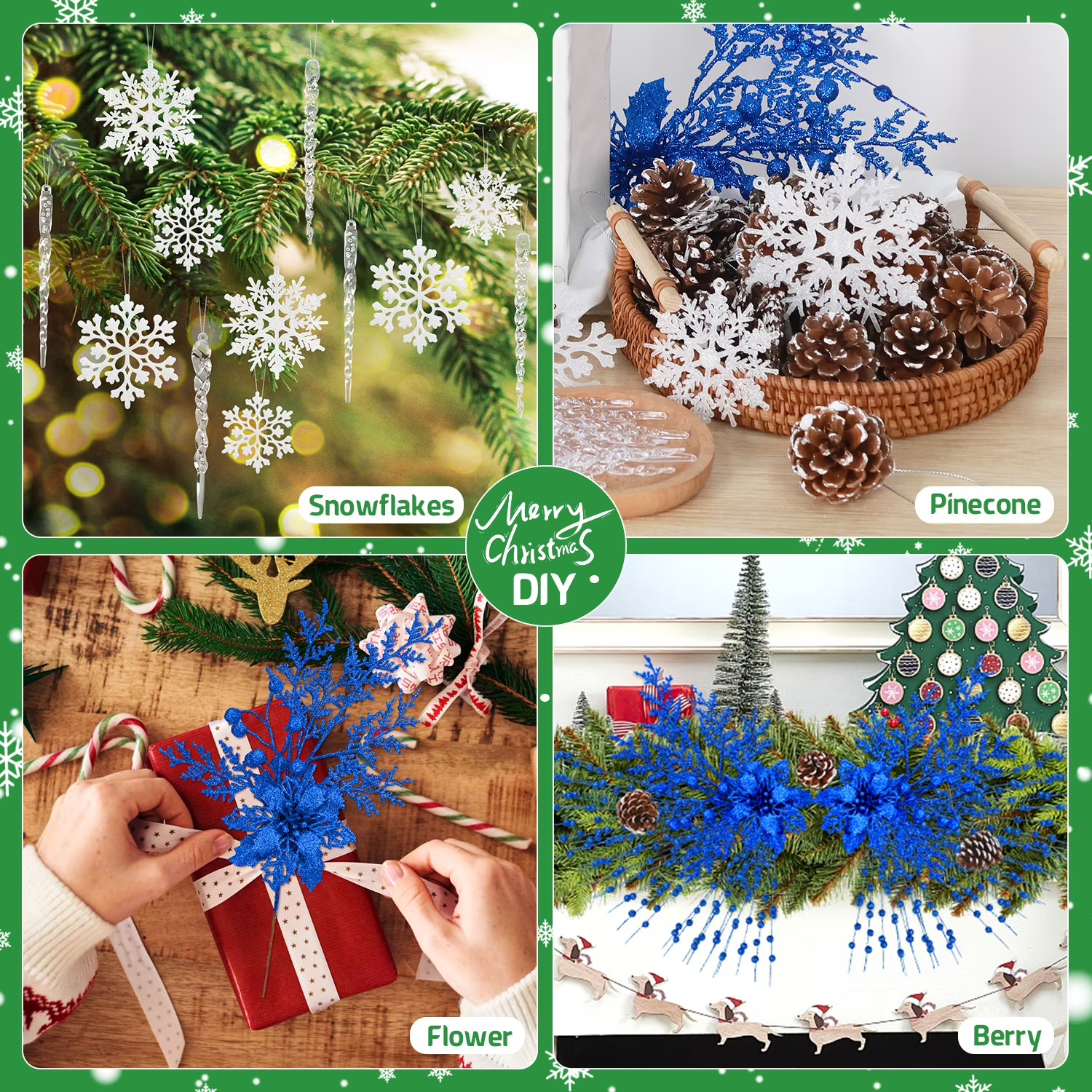 Ayieyill 84Pcs Christmas Tree Decorations Flowers, Artificial Glitter Berry Stem