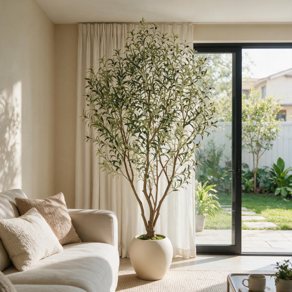 Artificial Olive Tree 8.2FT Tall Faux Plant with White Pot Indoor Decor