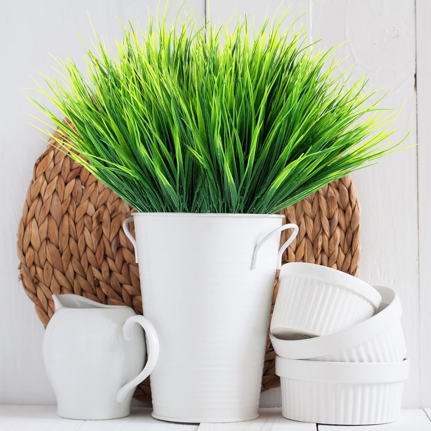Ysleen 40 Bundles Artificial Grasses Outdoor UV Resistant Fake Plants No Fade Fa