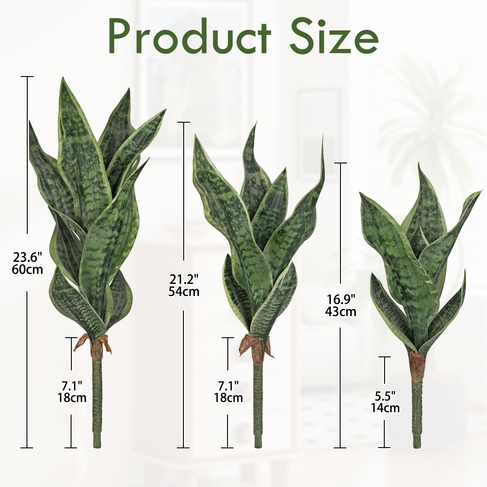 DILATATA Unpotted Artificial Snake Plant Faux Sansevieria Leaf Single Stem Fa…