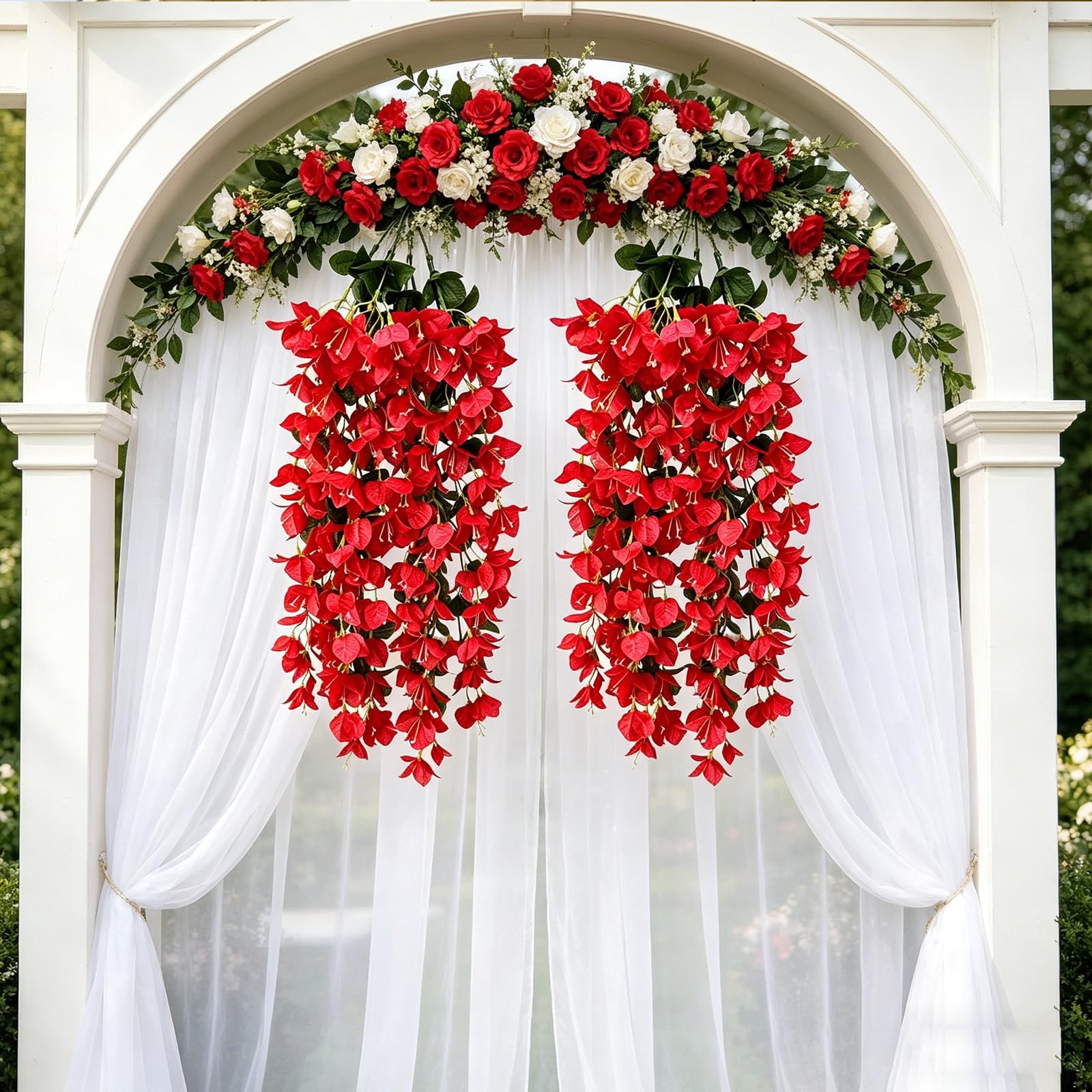 4Pcs 27.5 Inch Red Artificial Bougainvillea Flower Garlands – Silk Fake Vines…