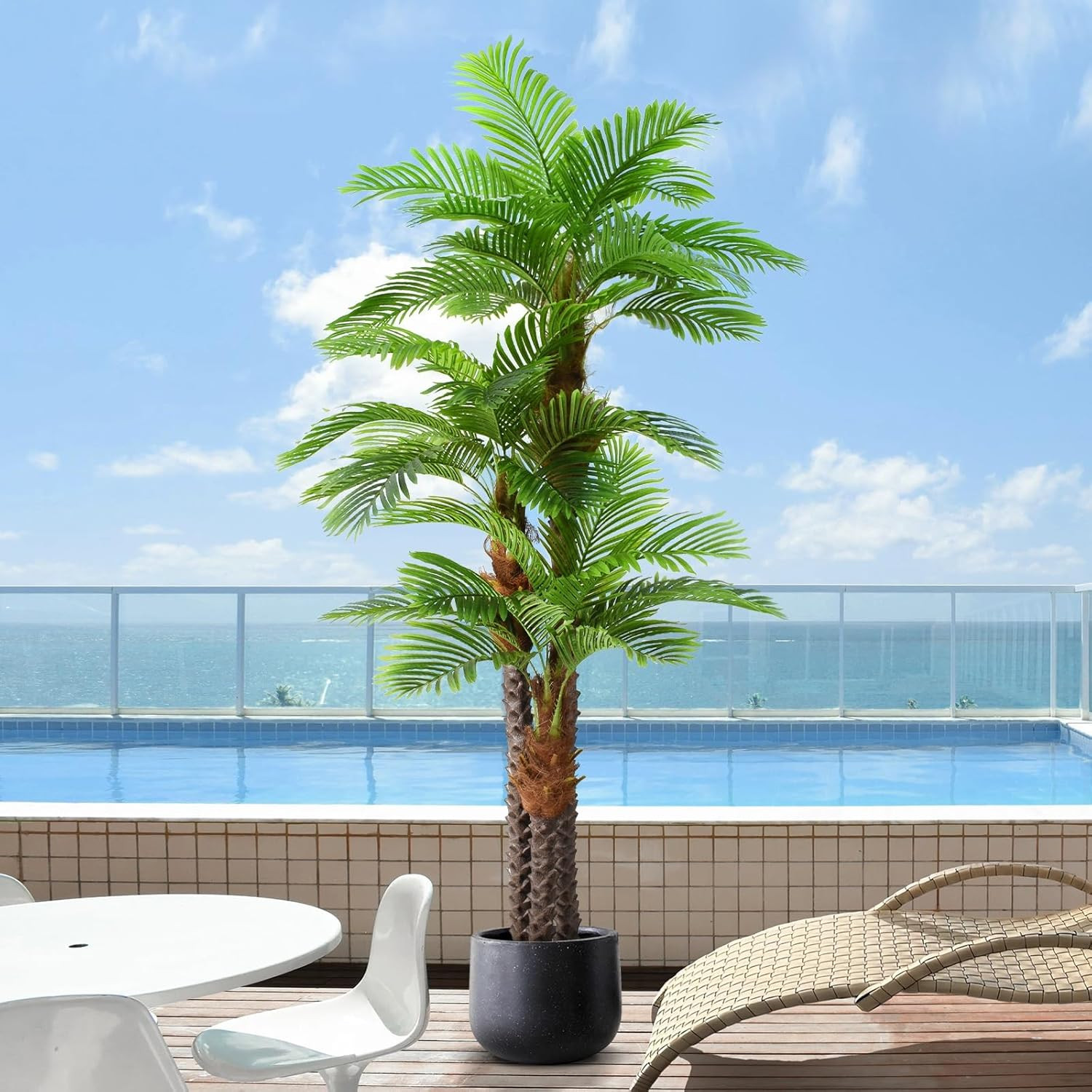 8.5Ft Tall Artificial Palm Tree for Outdoors – Triple Phoenix Palm, UV Resistant