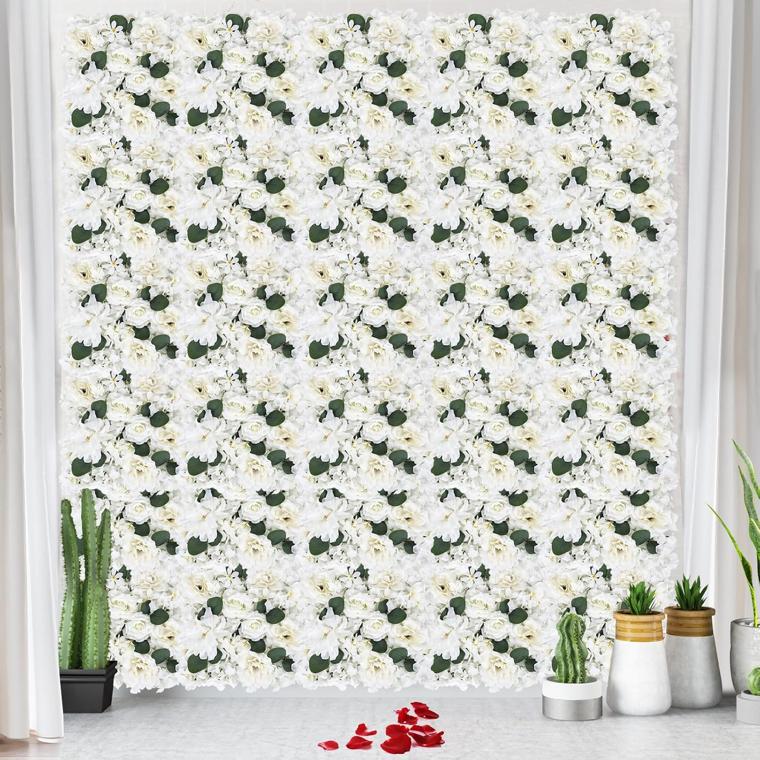 12-Pack White Silk Flower Panels for Weddings & Home Decor