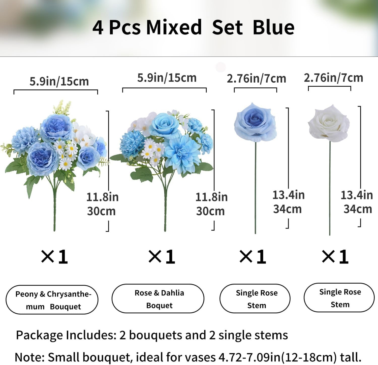 4 Pcs Mixed Artificial Flowers Set, Small Artificial Peony Bouquet Fake Rose …