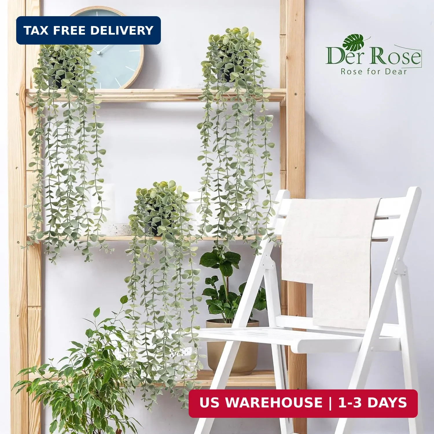Der Rose 3Pcs Cozy Fake Eucalyptus Hanging Plants for Bathroom Wall Decor | Fres
