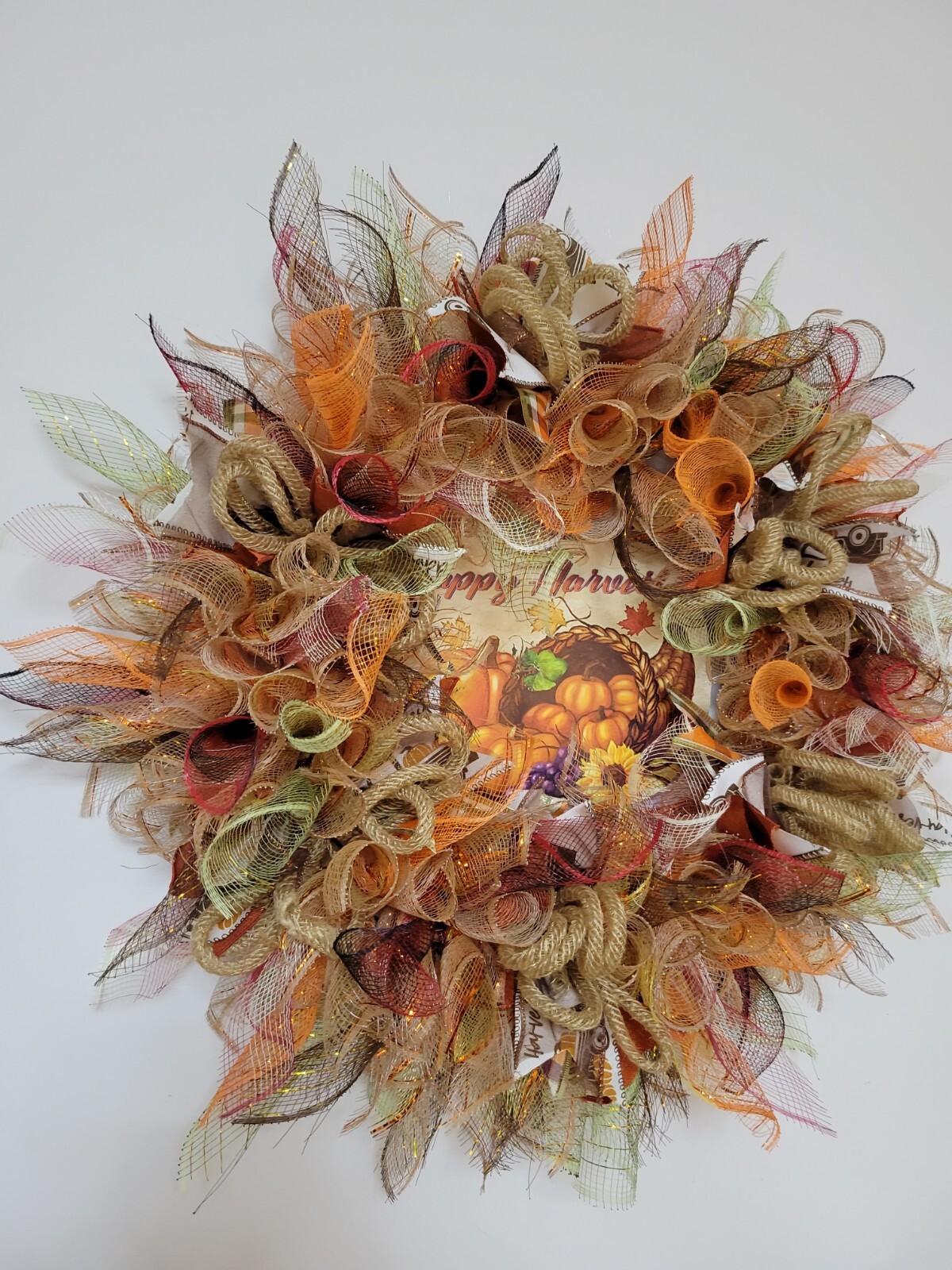 HAPPY HARVEST autumn Spring Mesh Front Door Wreath Wall Decor Bright colors