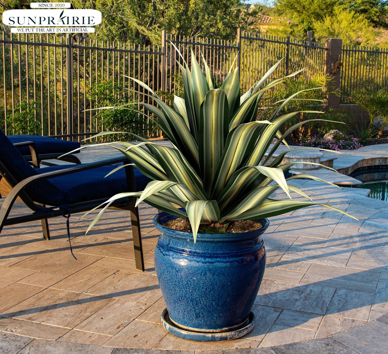 SUNPRAIRIE Life-Like Extra Large 34 Inch Tall Artificial Agave Plant. Cream L…