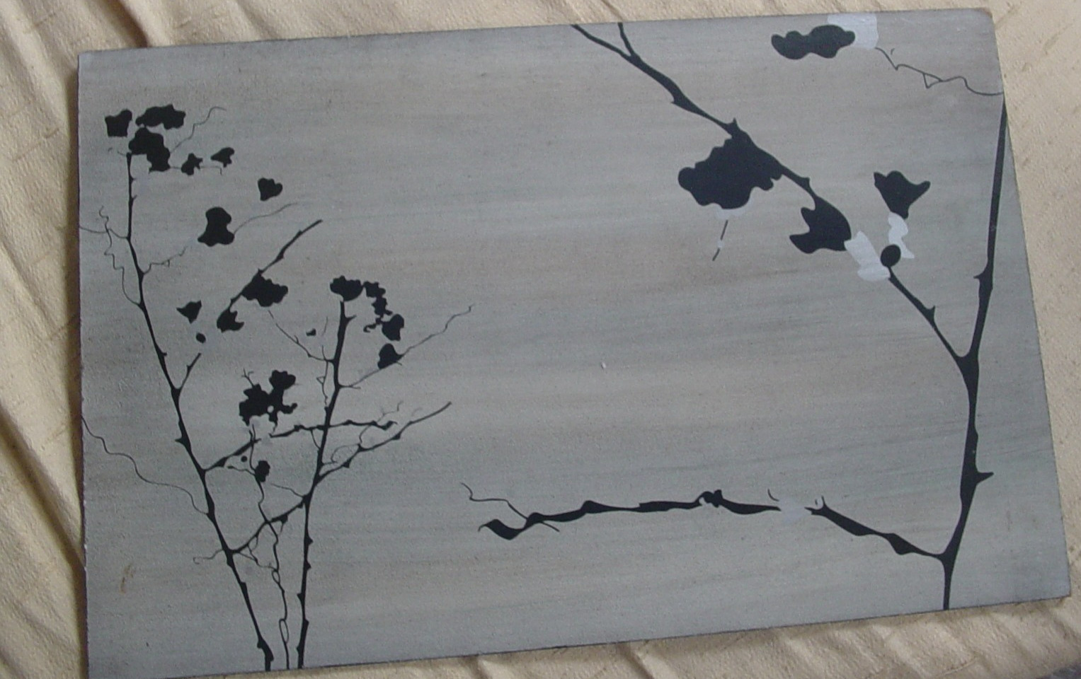 3 Japanese Panels Blossoms Gray White 11×17 In. Placemats or Wall Hangings