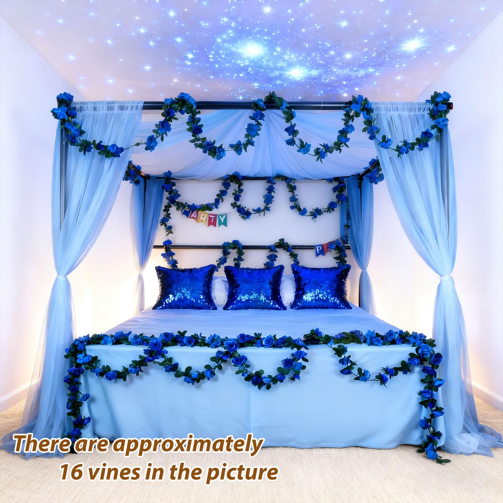 5Pcs 41FT Blue Flower Garland Artificial Rose Arch Vines Fake Spring Floral G…