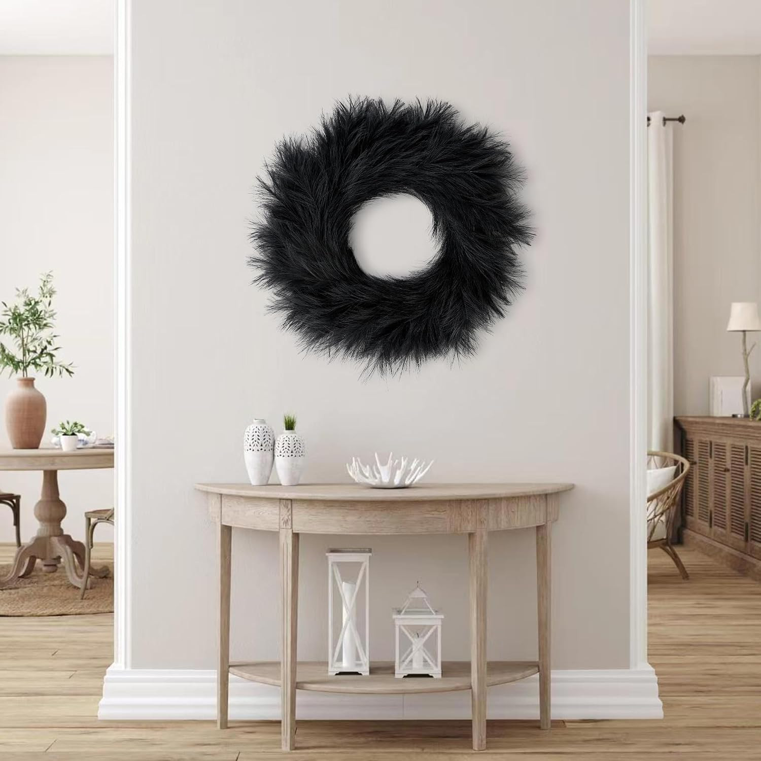 Pampas Grass Wreath 26’’ Faux Pampas Wreath for All Seasons Artificial Pampas Wr