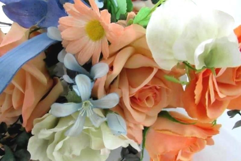 Pink Blue Greenery Artificial Flower Arrangement Centerpiece Decor Roses