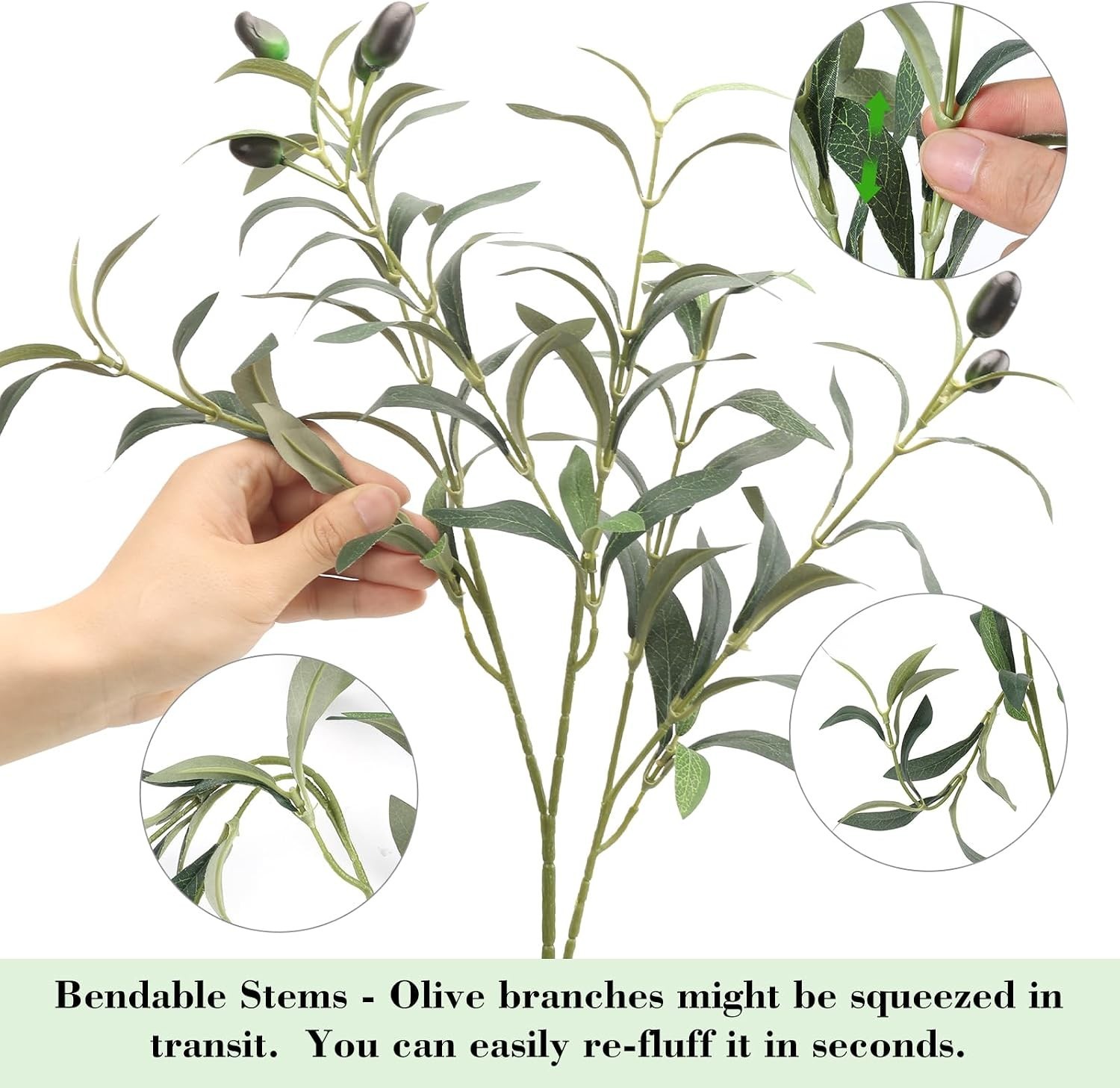 18in 10PCS Artificial Olive Branches for Vase Fake Greenery Stems | Faux Oliv…