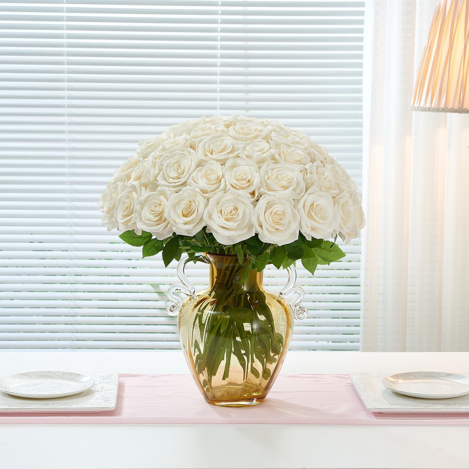 120 Pcs White Rose Artificial Flowers Bulk, Ivory Silk Fake Roses with Long Stem