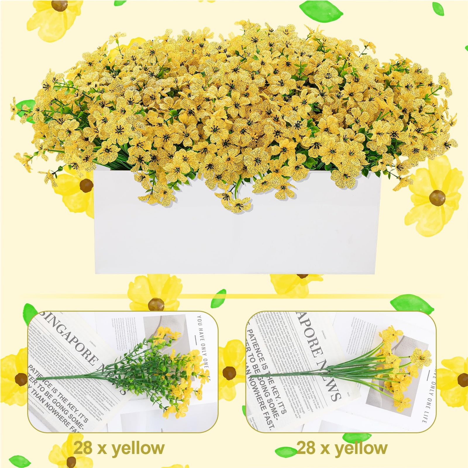 Ovveroche 56 Yellow Bundles Artificial Fake Plants Flowers for Outdoor Decora…