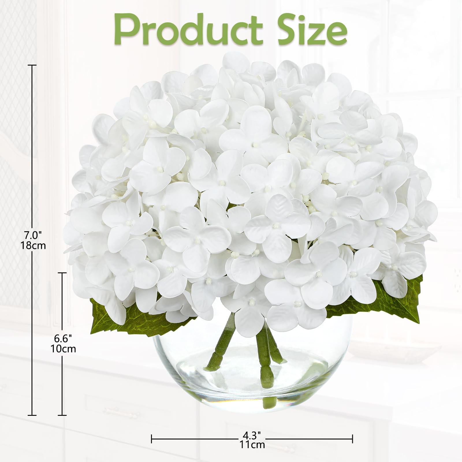Ture Touch Artificial Hydrangea Flowers Arrangement in Glass Vase with Faux W…