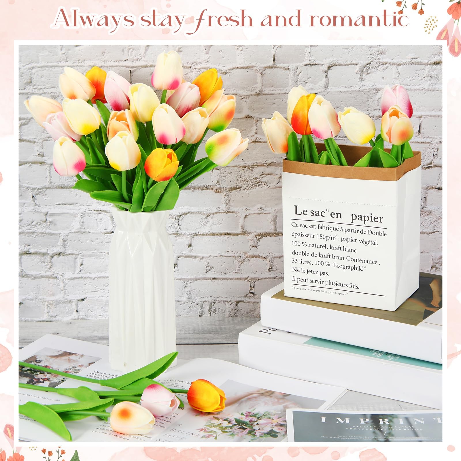 30 Pcs Multi Color Tulips, Artificial Bouquet Faux Home, Kitchen, Wedding, Decor