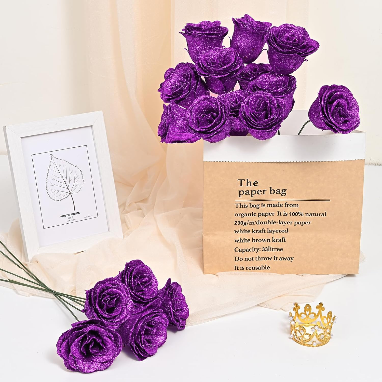 Glitter Roses Bouquet, DIY Fake Flowers Bouquet, Birthday Gifts