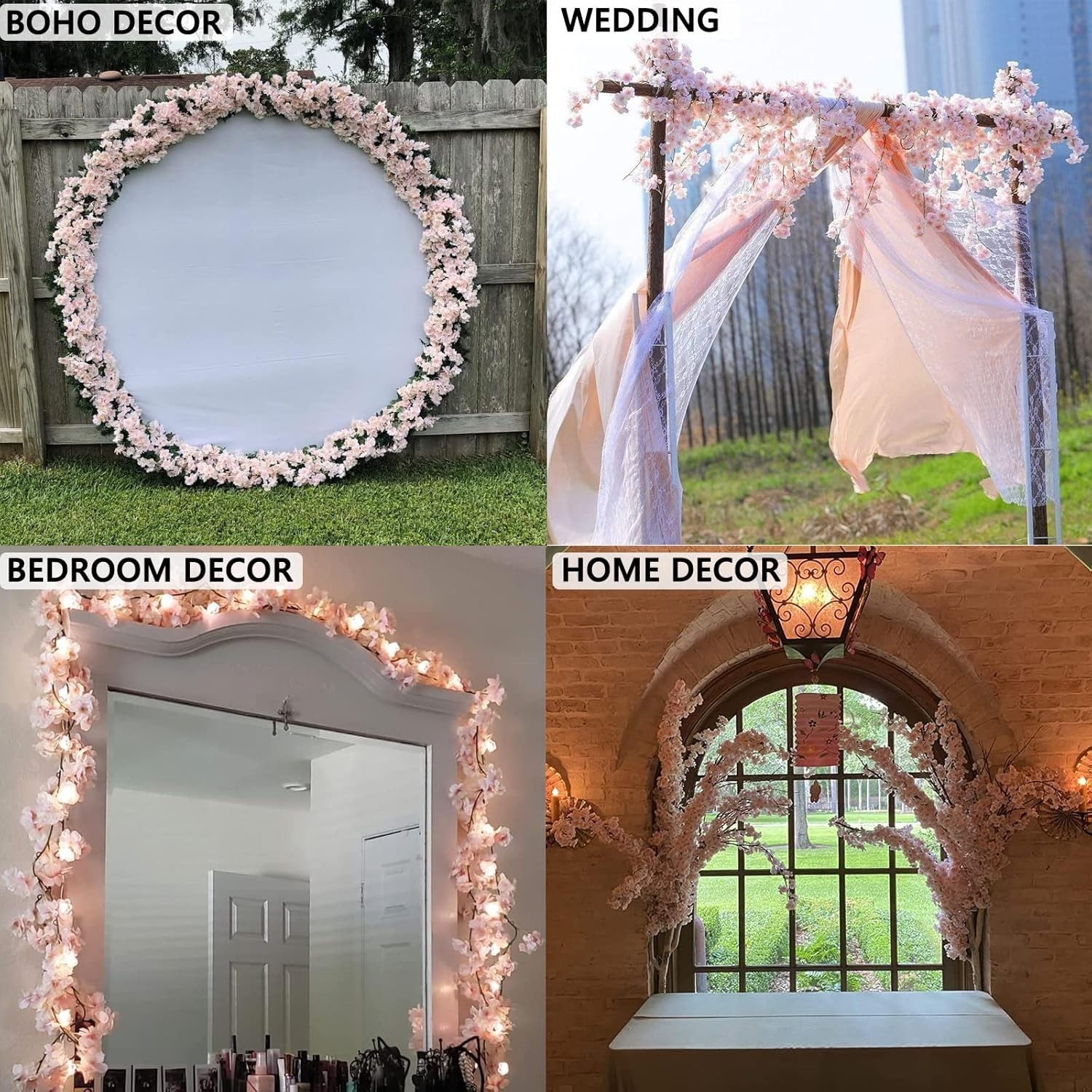 Artificial Cherry Blossom Garland 2 Pack Pink Flowers for Wedding Home Decor