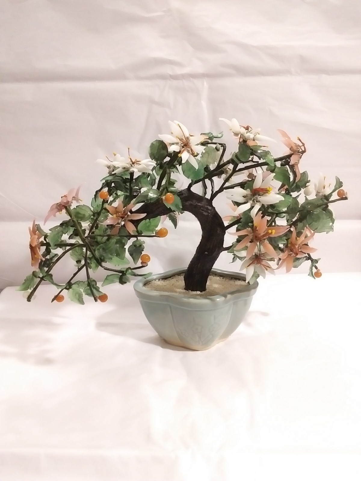 Vintage Glass Bonsai Cherry Blossom Tree 9 in. tall 12 in. wide. Exquisite.