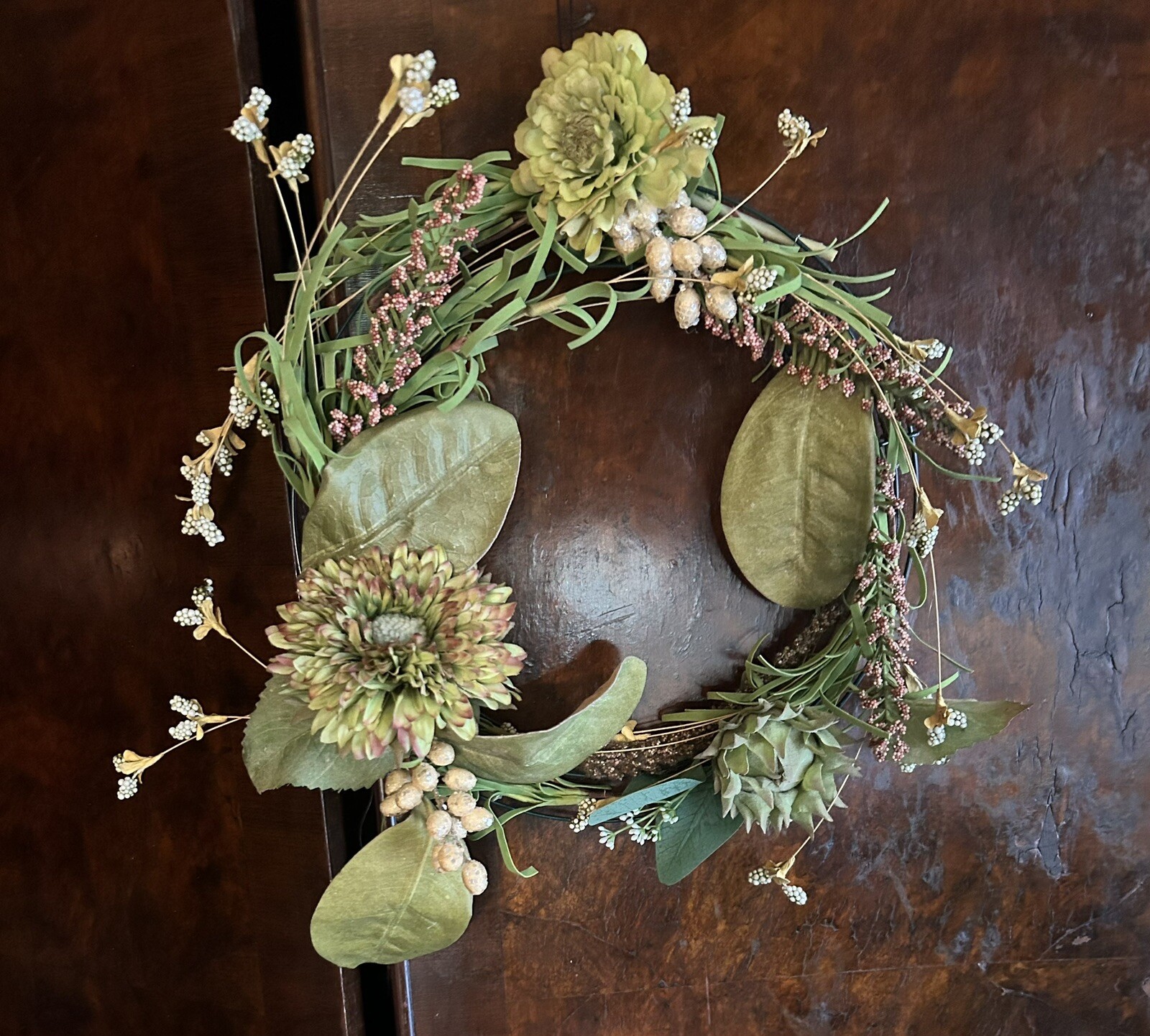 Handcrafted Faux Floral Zinnia Wreath 12 inches Fall Spring Floral Decor New