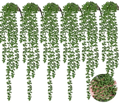 6pcs Artificial Succulents Hanging Plants Fake Hanging String of Green-6pcs