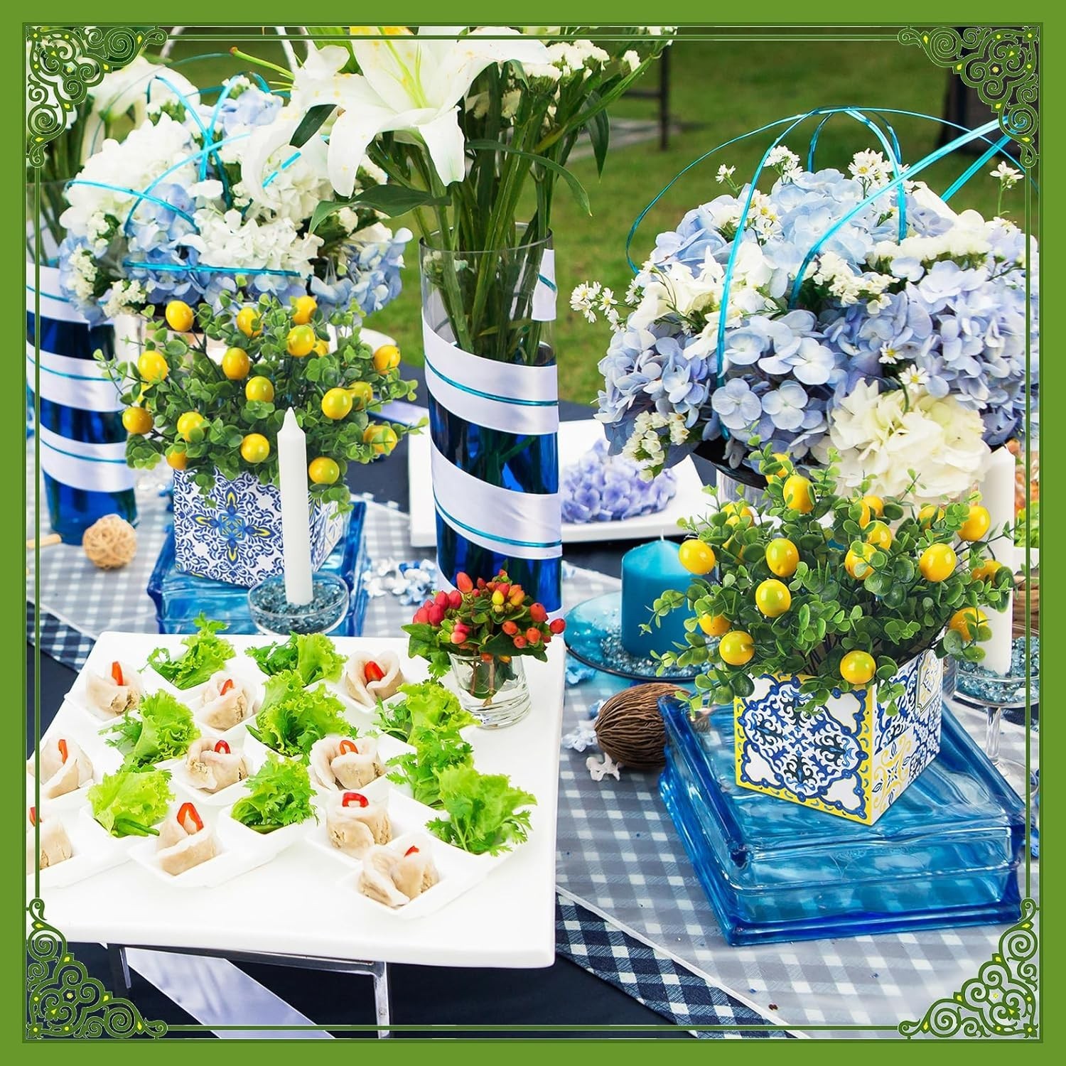 Amalfi Coast Blue Tile Lemon Centerpiece Decor for Weddings & Parties (8 Sets)