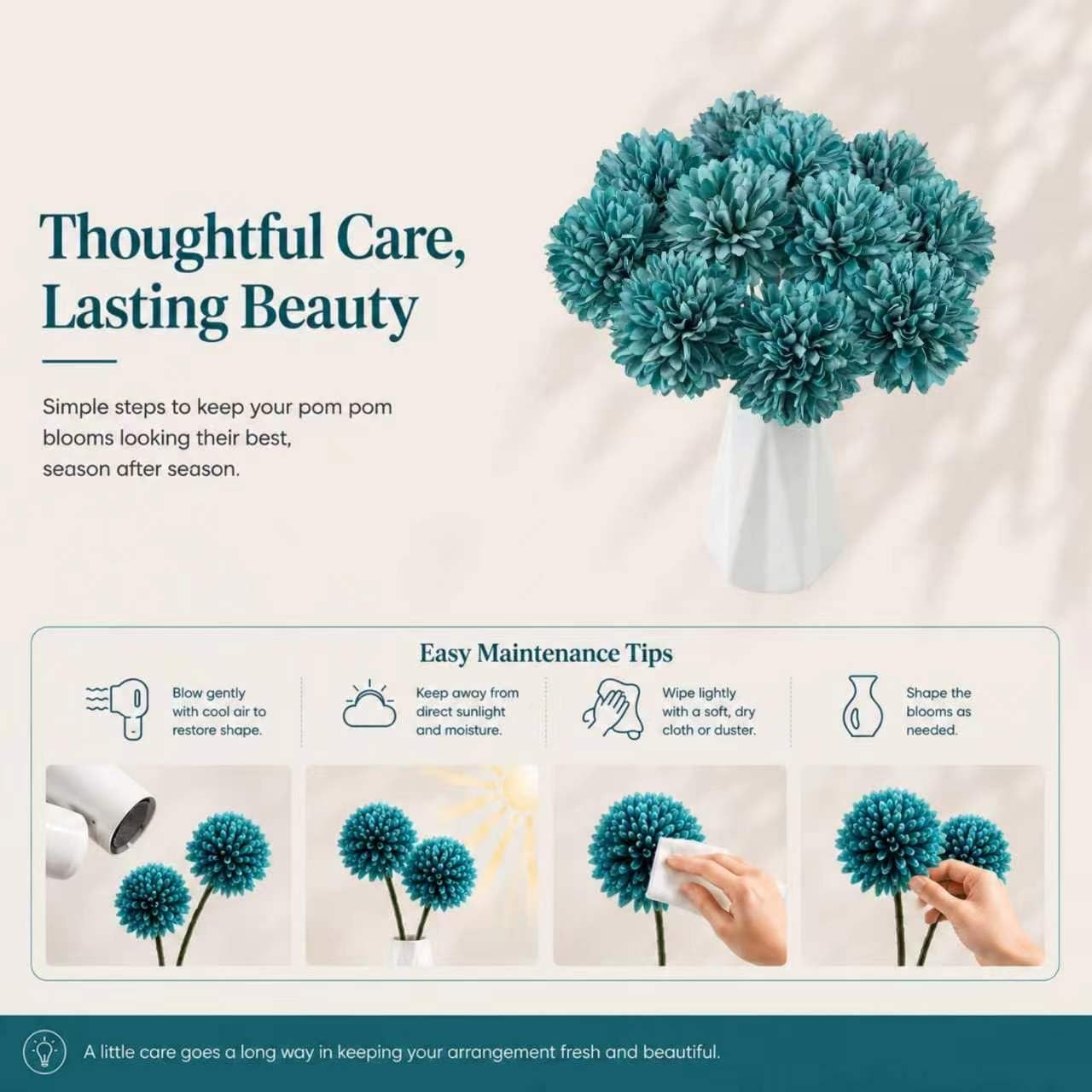 Teal Chrysanthemum Artificial Mums Flowers Home Centerpiece Silk Decor 12 PCS