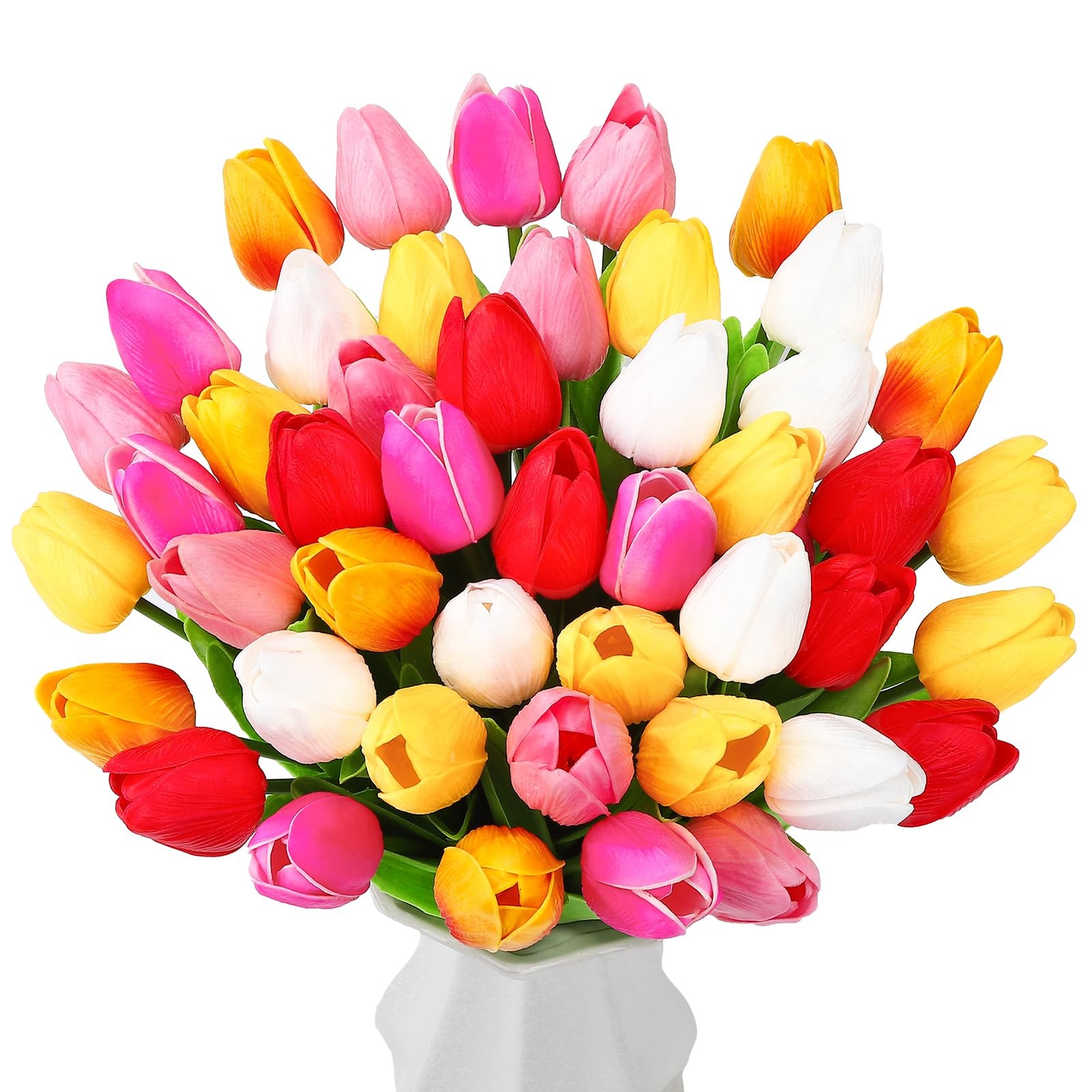 48 PCS Artificial Tulips Bouquet PU Real Touch Mixed Color Spring Party Decor