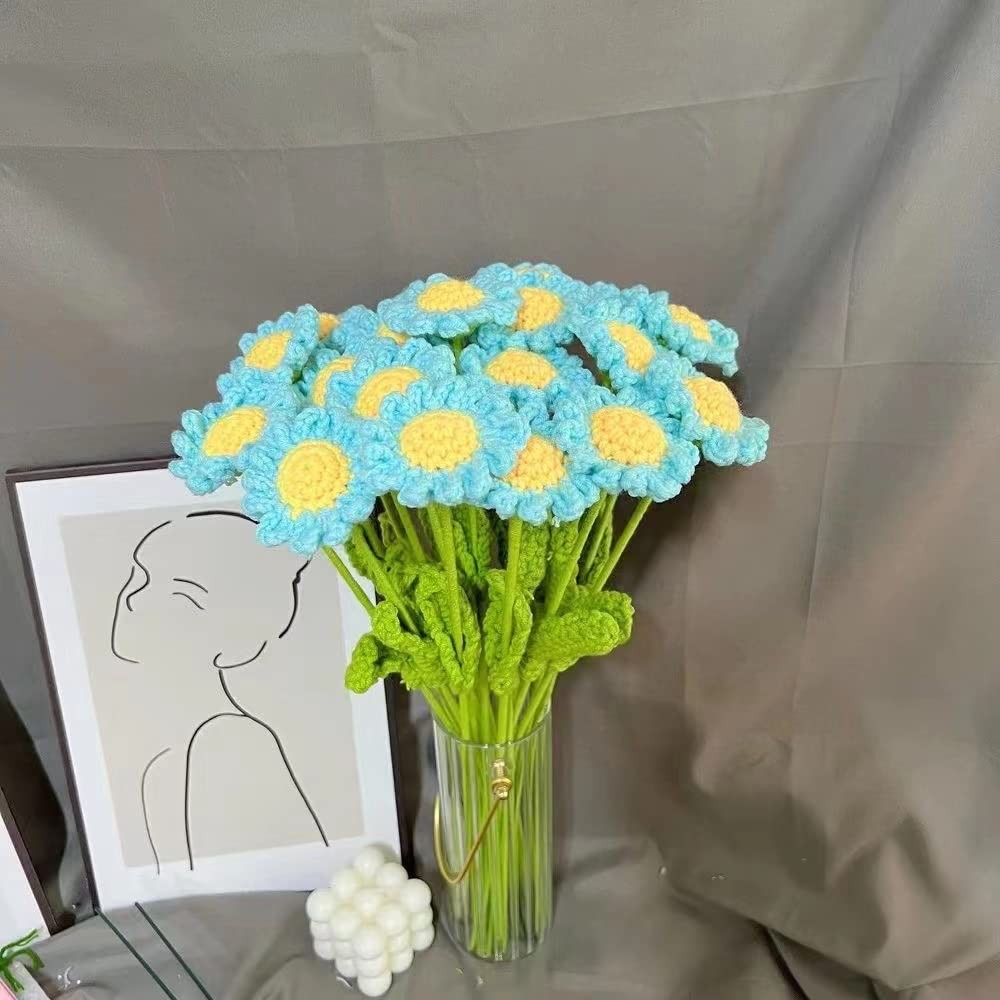 8 PCS Knitted Fake Sunflower Daisy Artificial Flowers Crochet Centerpiece