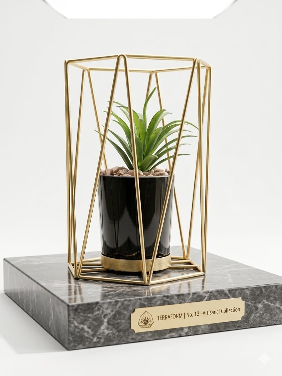 Minimalist Decor Artificial Plant Geometric Design Gold Frame Modern Accessory
