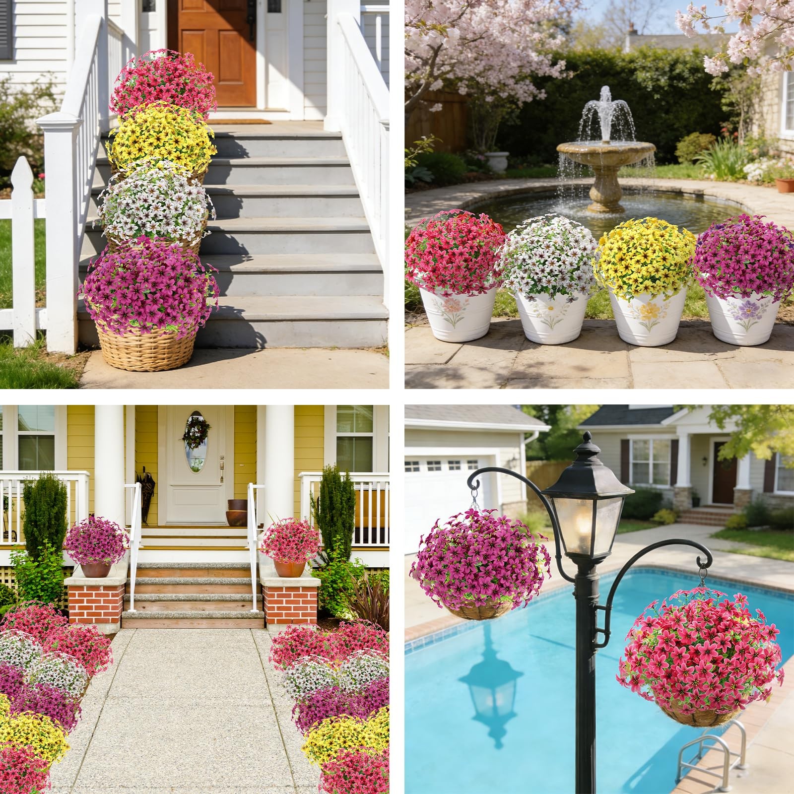 16 Bundles Artificial Flowers for Outdoors, UV Resistant Fake Flowers for Spr…