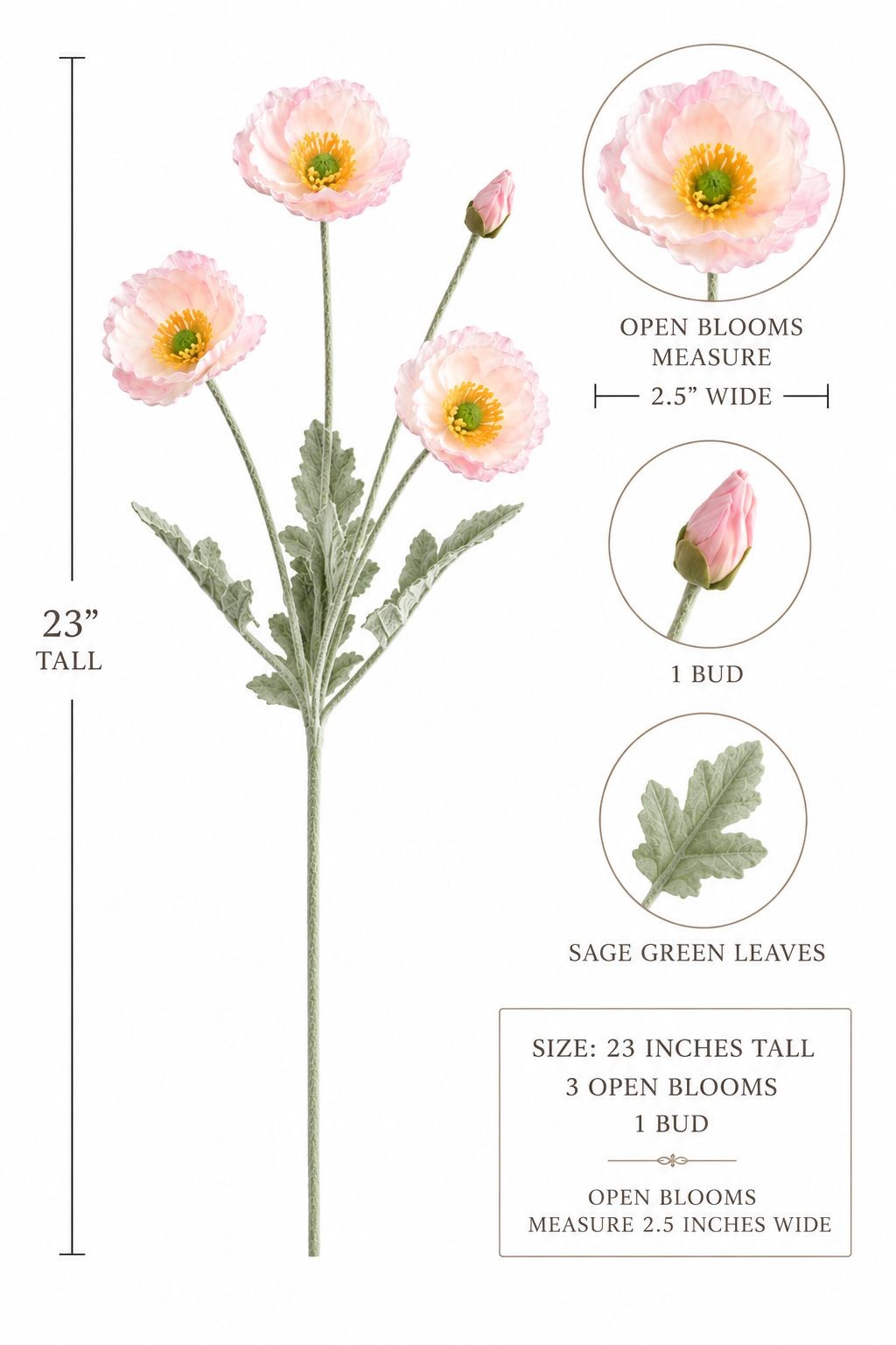 Pink Poppy Stem Faux Poppy Flowers Artificial Wildflower Spray Cottagecore Flora