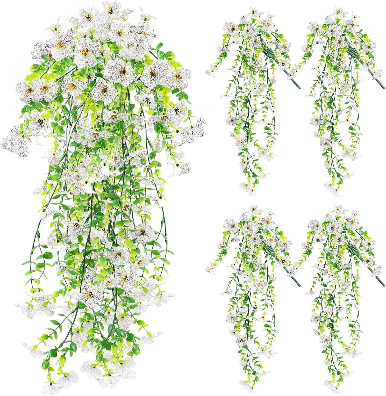 Artificial Hanging Flowers UV Resistant Faux Silk Violet Vines Plants Home Decor