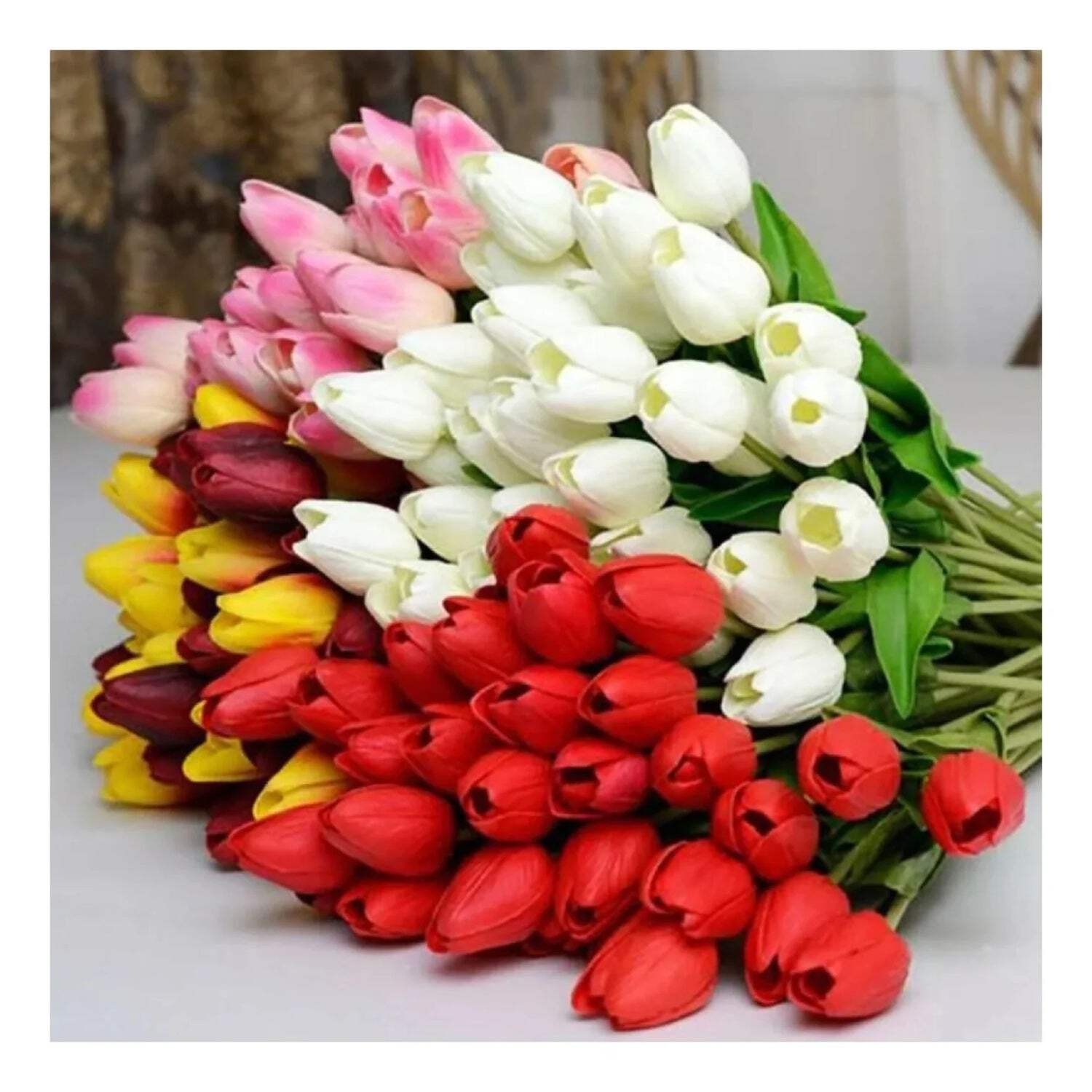 10x Artificial Tulips Flowers 35cm Stem Bouquet Fake Flower Bridal Decoration