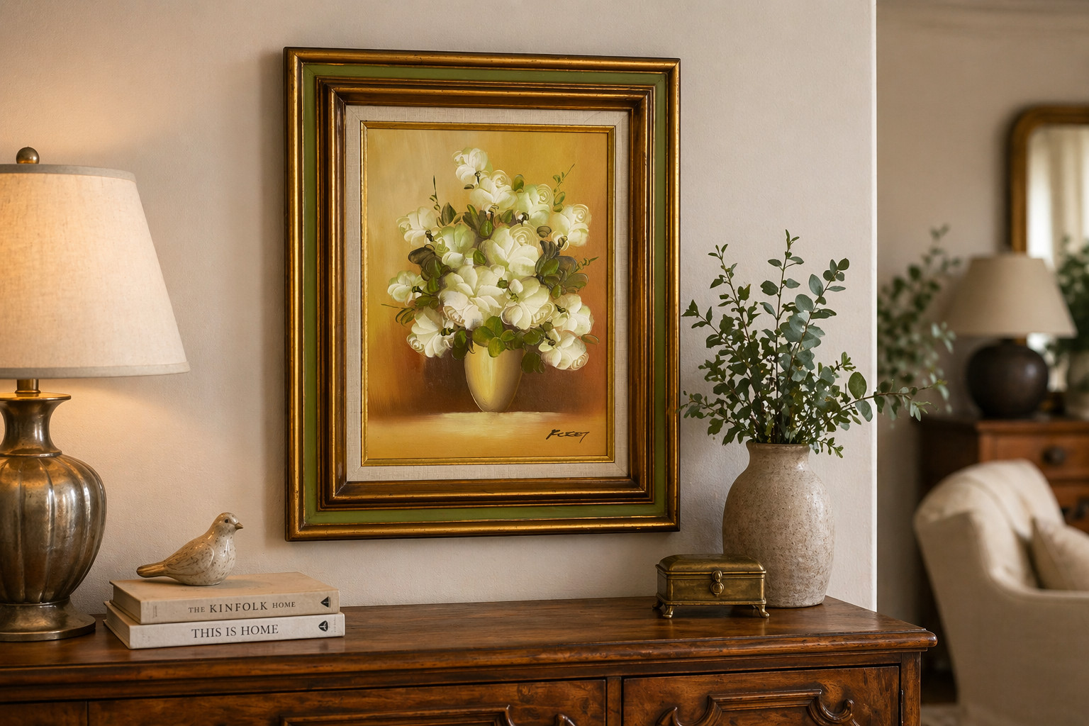 Vintage Floral Framed Wall Art Oil Painting Farmhouse Decor Living Room