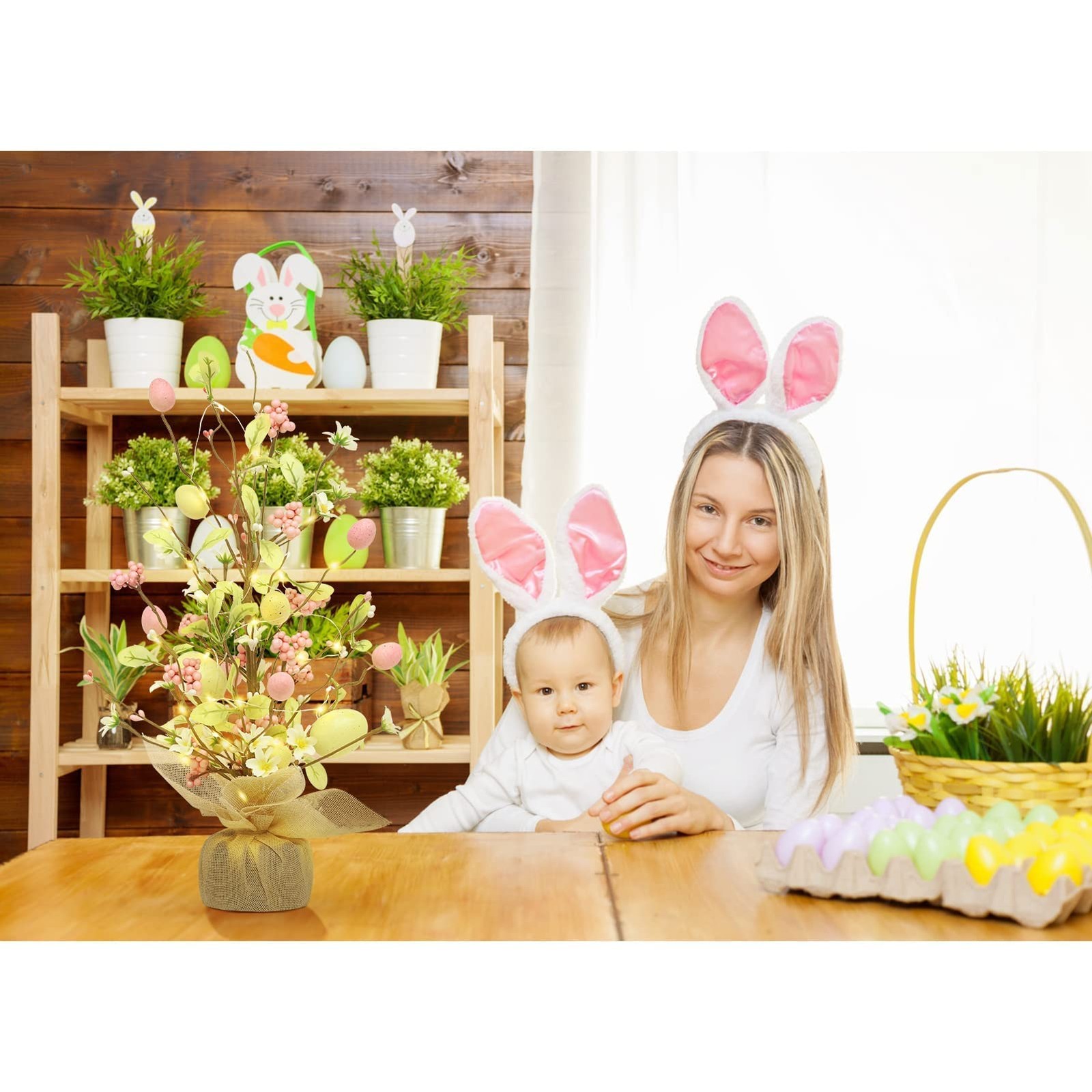 RoseCraft Easter Decorations, 18 Inch Pre-Lit Egg 1ft 6in, Yellow/Pink