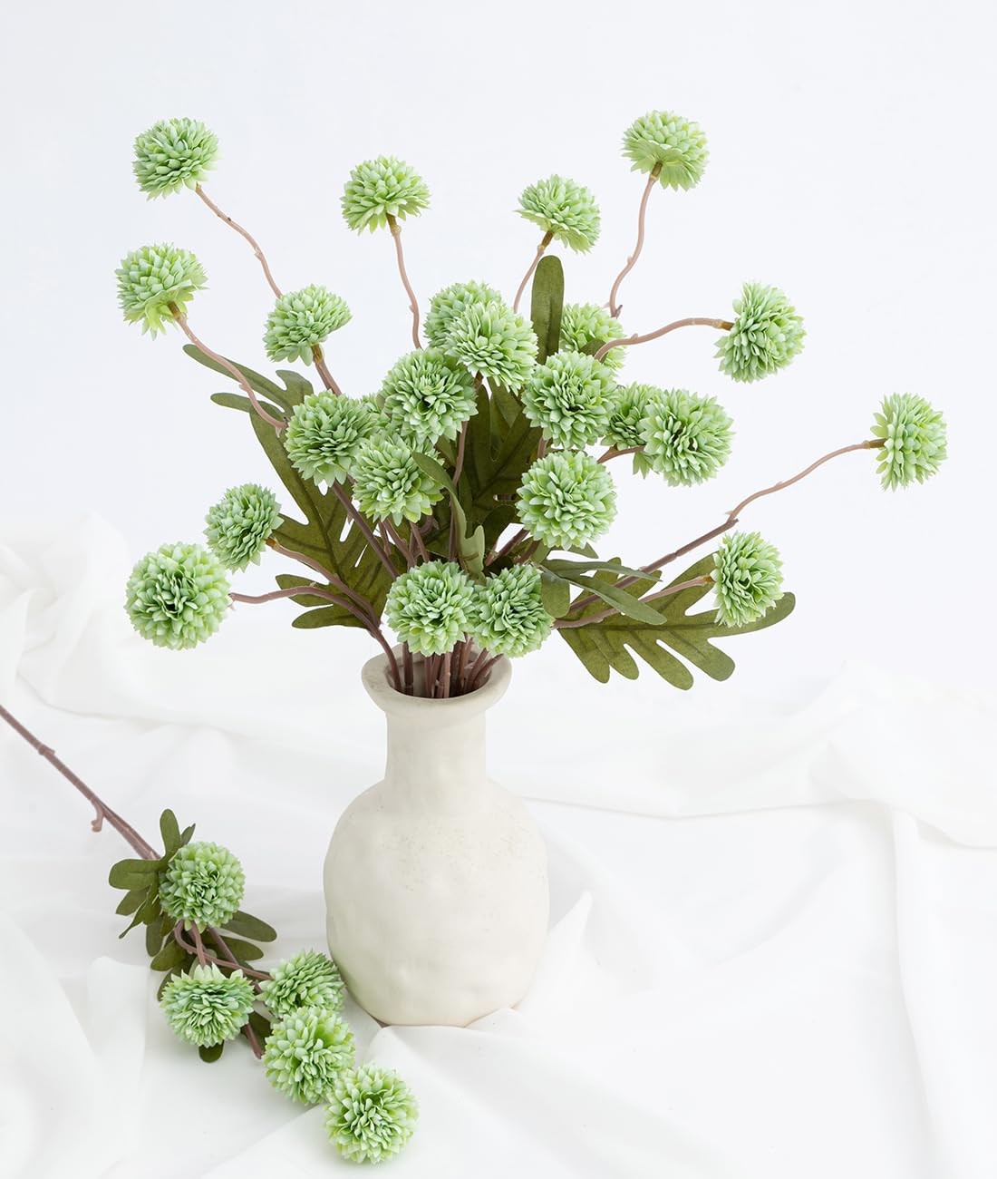 5 PCS Green Artificial Silk Pompon Mum Kiku Chrysanthemum Flower For Vase