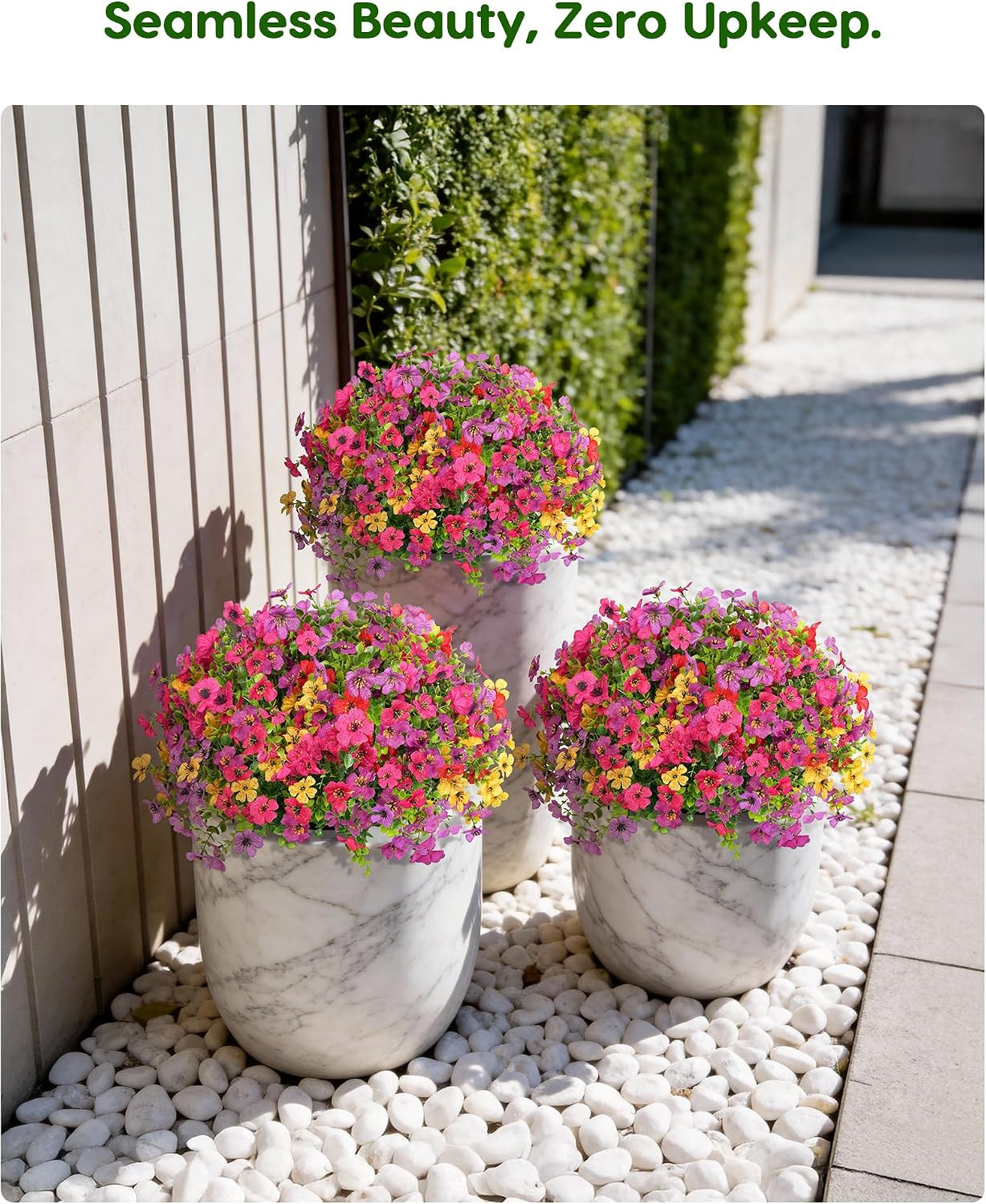 Artificial Flowers for Outdoors- 20” Potted Plant Fake Silk Daisy Bush-Uv Resist