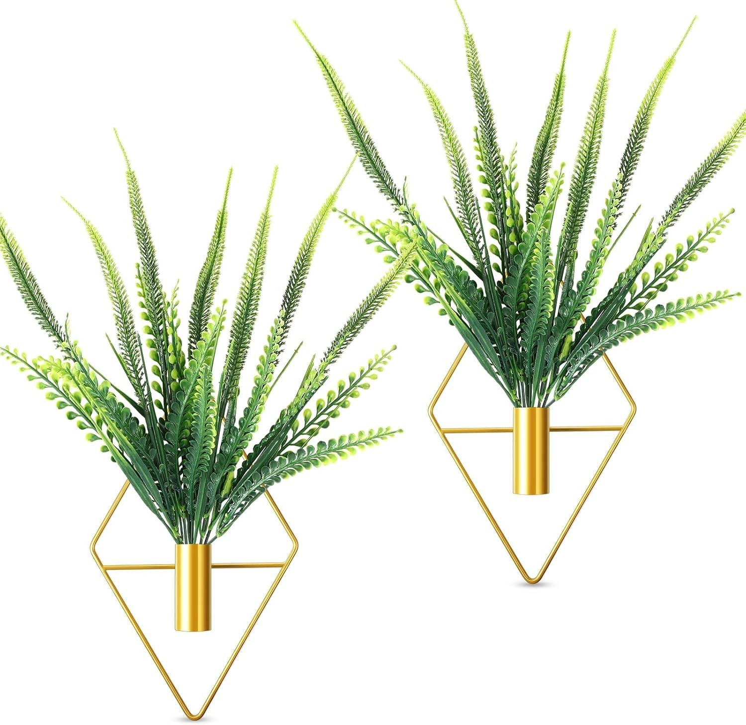 Geometric Gold Hanging Planters with Faux Boston Ferns – Indoor Décor Essentials
