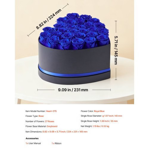 Forever Flowers, 27 Preserved Roses in a Heart Shape Box, Eternal Flowers Immort