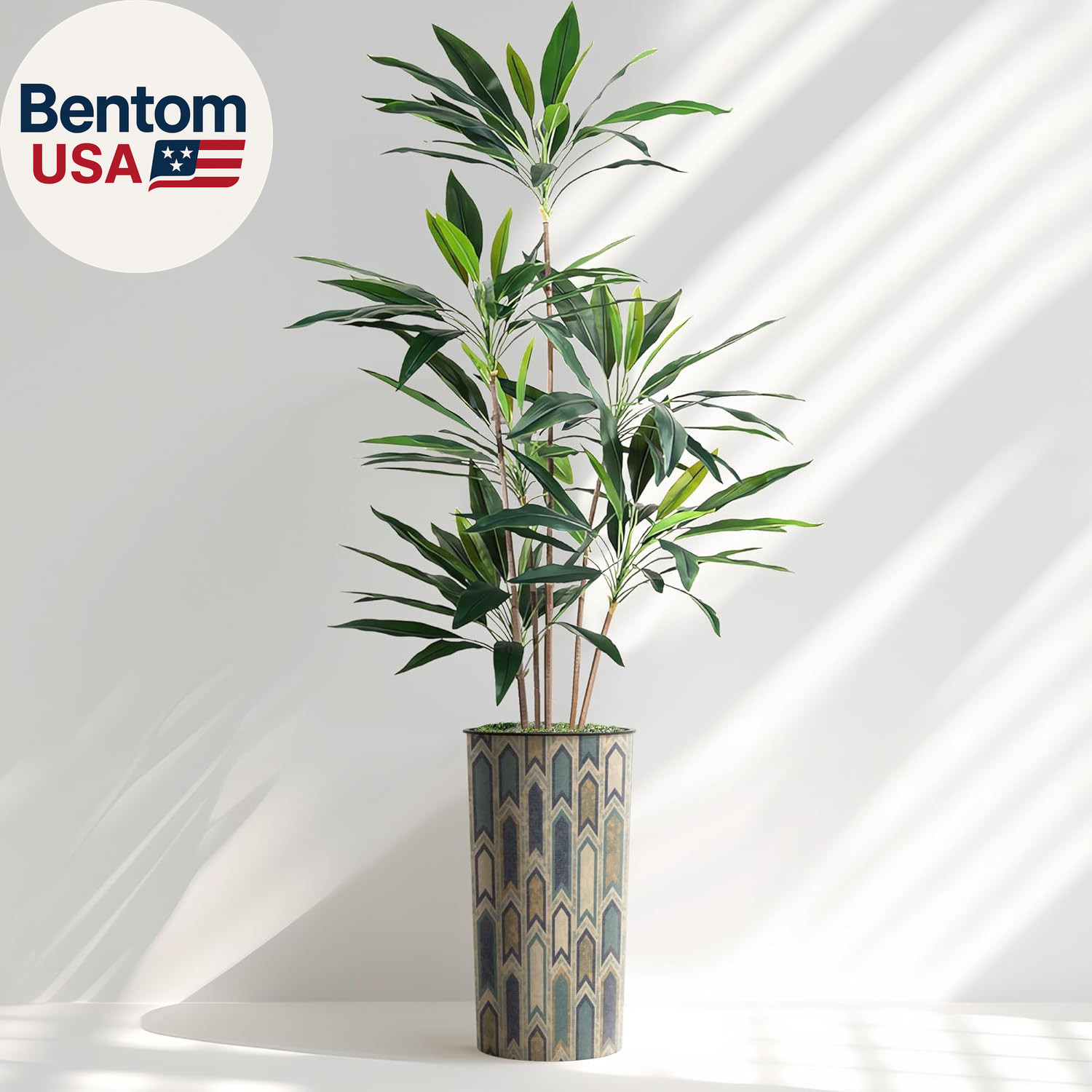 Artificial Tree in Modern Polygon Pattern Effect Planter, Fake Dracaena Tree Sil