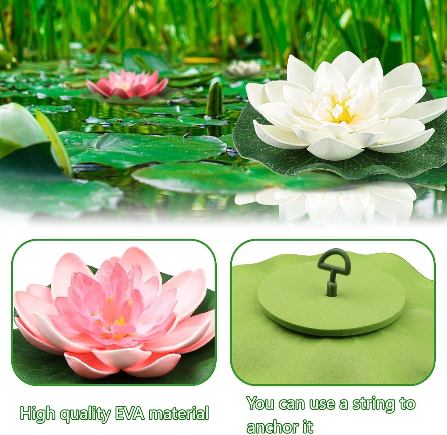 10PCS 3 Sizes Artificial Foam Lotus Floating Flowers with Water Lily Pad Orna…
