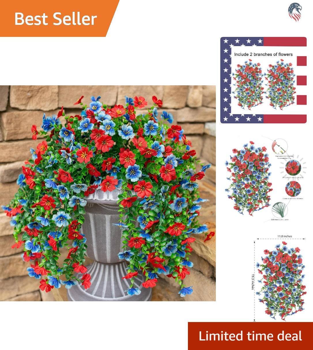 Artificial Hanging Flowers Set 2Pcs UV Fade Resistant Faux Flowers for Outdoo…