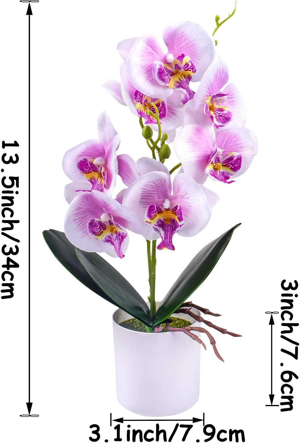 XONOR Artificial Orchid Flowers, 2 Pieces Potted Orchid Flowers with Plastic Vas