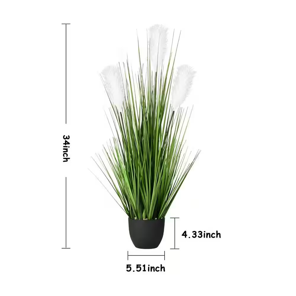 6 In. 2-Pack Green and Beige Artificial Plant Pampas Grass Reed Flower Faux Silk